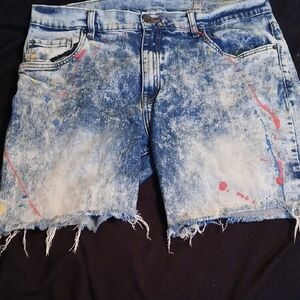 Distressed Paint Splatter Denim Shorts